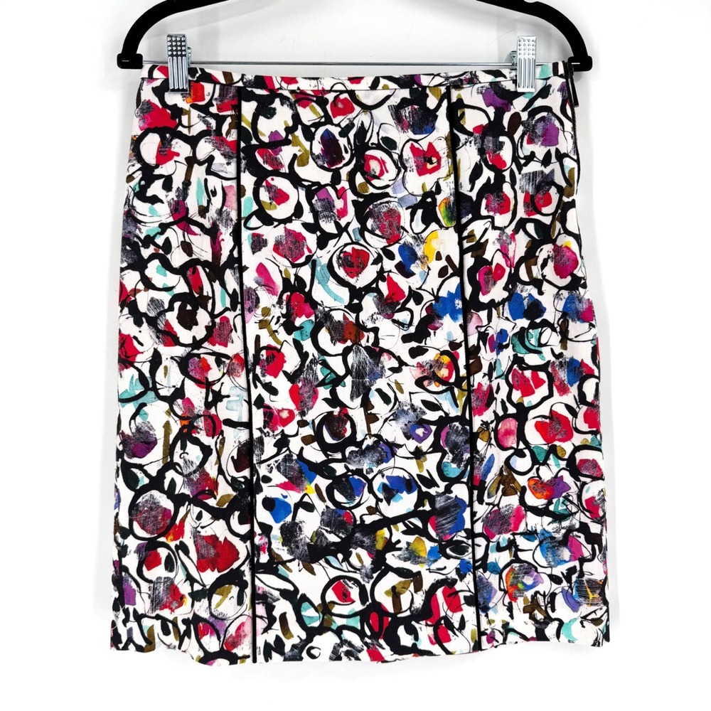 Worth New York Pencil Skirt Women 4 White Multi Abstract Art To‎ Wear Graphic